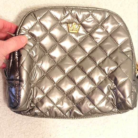 NWT Oliver Thomas Cosmetics Case KST Medium Metallic Taupe Gold Makeup Bag - Picture 6 of 8